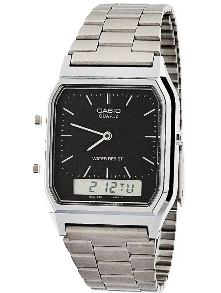 Casio AQ-230A Dual Time Silver Retro Stainless Steel Analog Digital Watch 38.8mm — 第 3/4 张图片