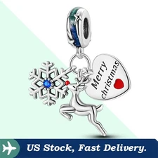 KUNSIR 925 Sterling Silver Charm For Bracelet Christmas Deer Message Tag Pendant