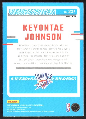 1765G 2023-24 Donruss Optic #237 Keyontae Johnson Holo - Picture 2 of 2