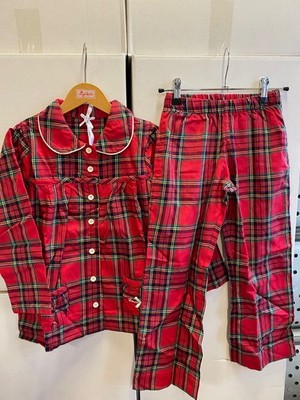 Louis & Luisa Mädchen Pyjama rot kariert 100 % Baumwolle, Gr 92/98 NEU