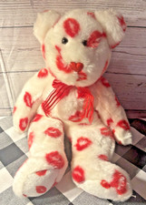 TY BEANIE BUDDIES Smooch Teddy Bear Plush White Red Kisses Lips Bow 2001 Love