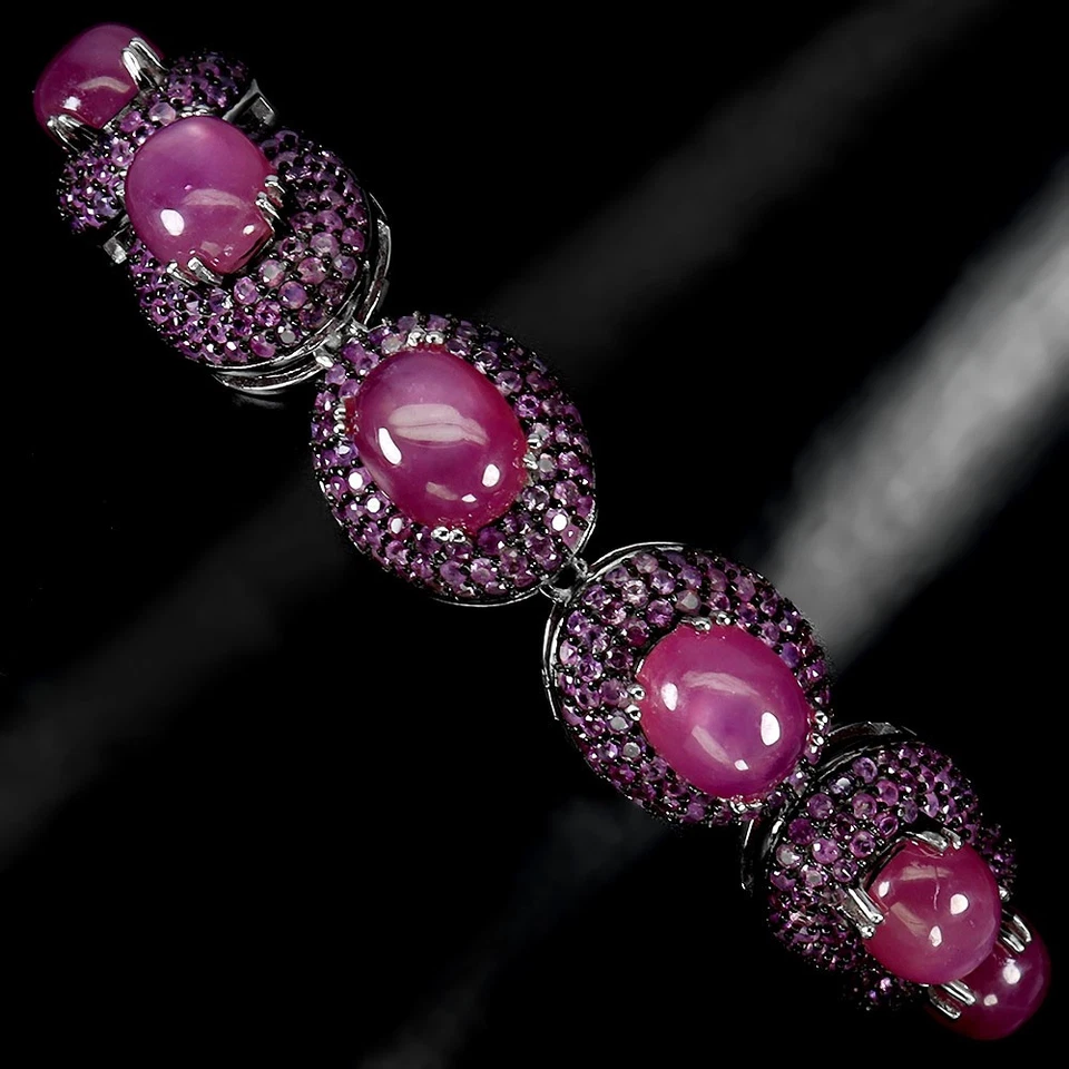925 Sterling Silver Bracelet Oval Ruby 9x7mm Sapphire Diamond Cut Gemstone 8.5in - Image 2 of 4