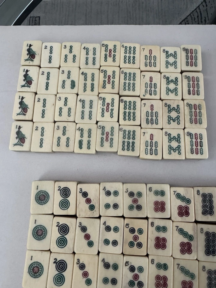 Vintage Mahjong Set 144 SOLID BAMBOO Tiles with Red Lacquer Case - Image 3 of 4