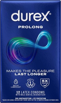 Durex Condom Prolong Natural Latex Condoms, 12 Count - 12 (Pack of 1) 