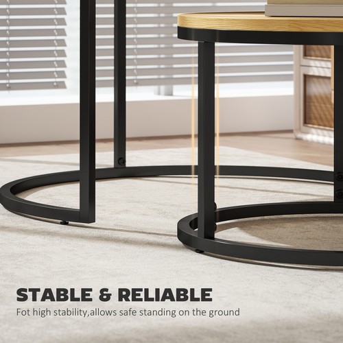HOMCOM 2 Pcs Stacking Coffee Table Set with Steel Frame, Natural - Picture 4 of 11