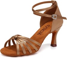 Women Latin Dance Shoes Satin Professional Ballroom Salsa 7.5, A-beige