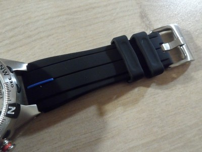 Black Rubber Watch Strap for Timex T45601, T2N721 E-tide Compass Watch Blue Trim