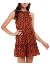 SPEECHLESS Womens Shift Mini Dress Orange Party Button Closure Juniors S