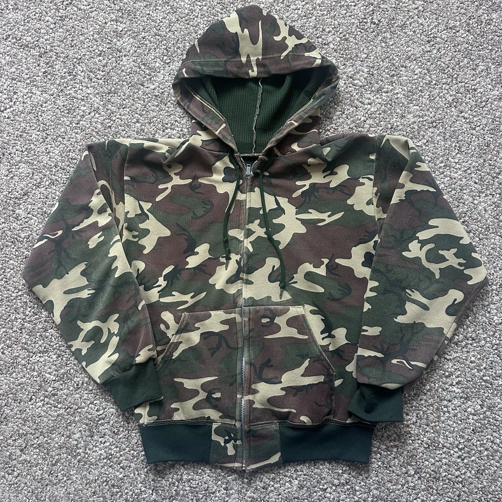 Thermal Camo Full Zip Vintage Hoodie Medium Green 80s
Opens in a new window or tab