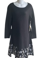 Cocobleu Black A-line Warm Knit Sweater Floral Accent Dress Woman's Medium NWT