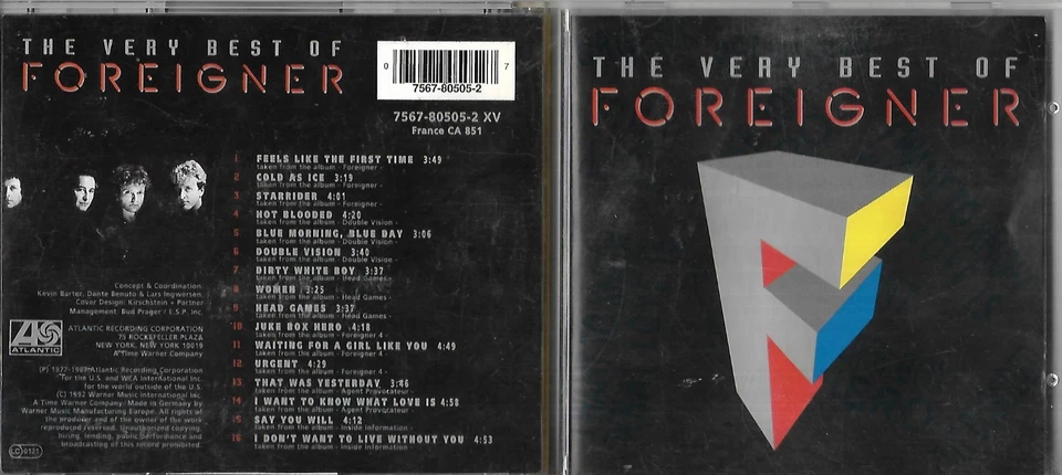 CD 16 TITRES THE VERY BEST OF FOREIGNER BEST OF 1992 Atlantic – 7567-80505-2 XV - Photo 1/1
