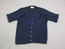 Vintage Carmel Cardigan Mens Extra Large XL Blue Orlon Sweater Made in USA 70s