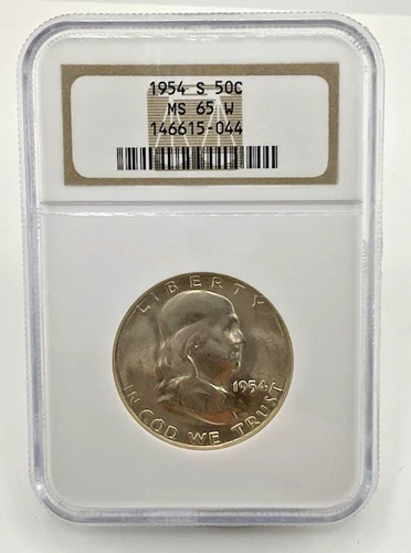 1954-S SILVER FRANKLIN HALF DOLLAR MS65 W NGC