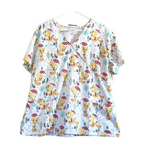 Women's Christmas Scrub Top Size 2XL Looney Tunes Tweety Bird White Multicolor