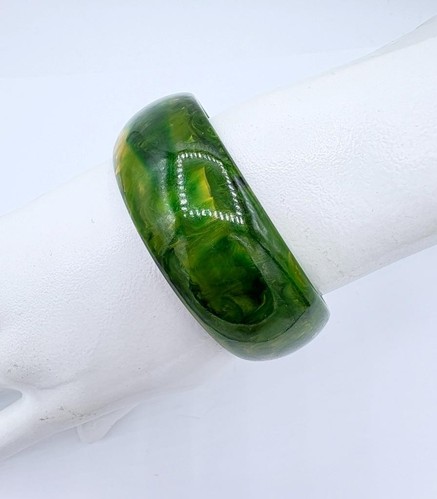 Bracciale vintage in bachelite marmo giallo e verde scuro testato! - Foto 2 di 5