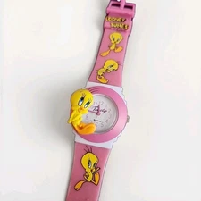 Rare | Armitron - 6.5"-8" Tweety Bird Looney Tunes Pink Watch | HTF Cute Women's