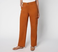 Denim  Co. Tall Double Button Wide Leg Twill Pant Rust Brown 14 New