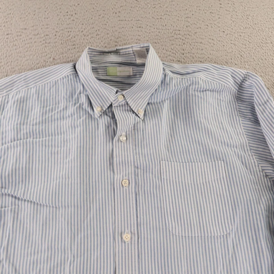 Oxford Shirt Mens XL 17.5 Button Down Long Sleeve Striped Cotton Blend - Image 2 of 4