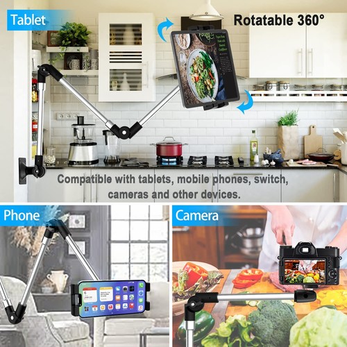 woleyi Supporto Tablet Parete Braccio Lungo Metallo Porta iPad Muro Regolabile - Photo 11/24