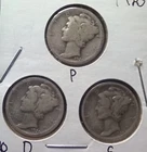 1920 PDS Mercury Dimes - Set of 3 - Various Conditions. -#0195