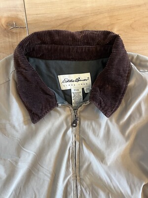 Vintage Eddie Bauer Jacket Mens Bomber CORDUROY COLLAR Khaki Tan