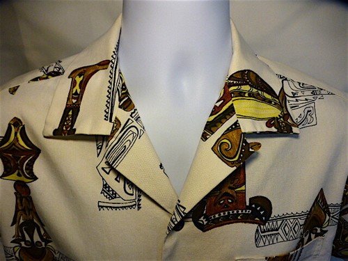 1960'S HAWAIIAN SURF COTTON HAWAIIAN SHIRT ABSTRACT POLYNESIAN MOTIFS MEDIUM!! - Picture 5 of 11