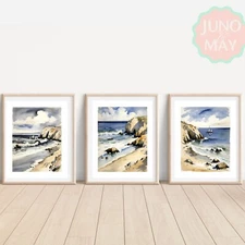 Set of Monet-style Beach Coastal Seaside Art (A4 Sized)