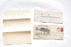 RARE 1917 HORSE BREEDER ENVELOPE, LETTER, BANK RECEIPT, FRANKLIN, NEW HAMPSHIRE