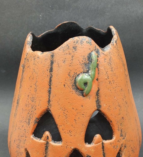 Vintage Halloween Ghisa Jack O Lanterna PORTACANDELE ZUCCA, 2 PZ, Doppio Lato - Foto 3 di 12