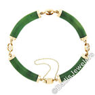 Vintage 12k Gold Curved Rounded Jade w/ Polished Chinese Symbol Link Bracelet