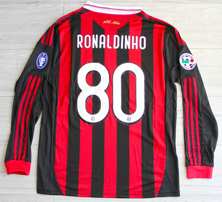 AC Milan 2009/10 Retro RONALDINHO # 80 Soccer Home Jersey - Size