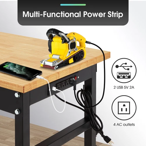 48" ×24'' Adjustable Workbench,Wooden Top Heavy-Duty Worktable with Power Outlet - Picture 2 of 8
