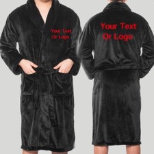  1 Custom Embroidery - Monogram Bath Robe Black Super Soft  unisex 