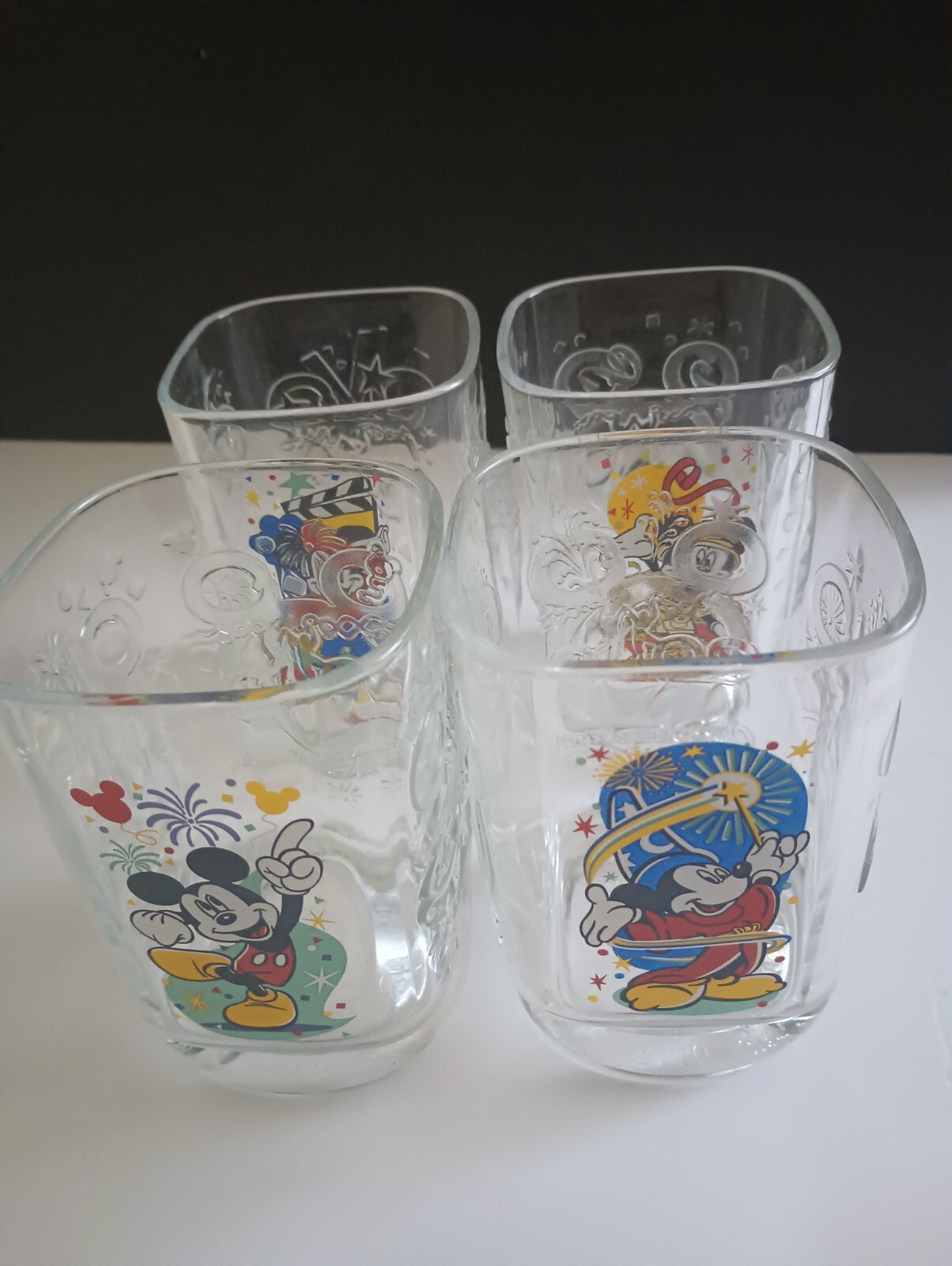Walt Disney World McDonalds Collectors Glasses 2000 Square Set of 4 Mickey Mouse