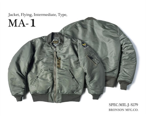 Bronson USAF 1955 MA-1 Flight Jacket Air Force Men Waterproof Bomber Coat Green - Picture 14 of 24