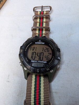 Timex Digital Compass Indigo Watch T49688 Fully Functional - On Nylon Strap