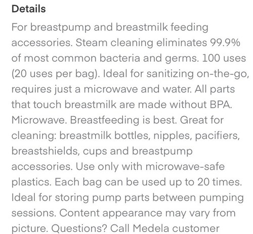 Medela Breast Feed Quick Clean Micro-steam Bags 5 Count 100 Uses, BPA Free, New - 第 9/10 張圖片