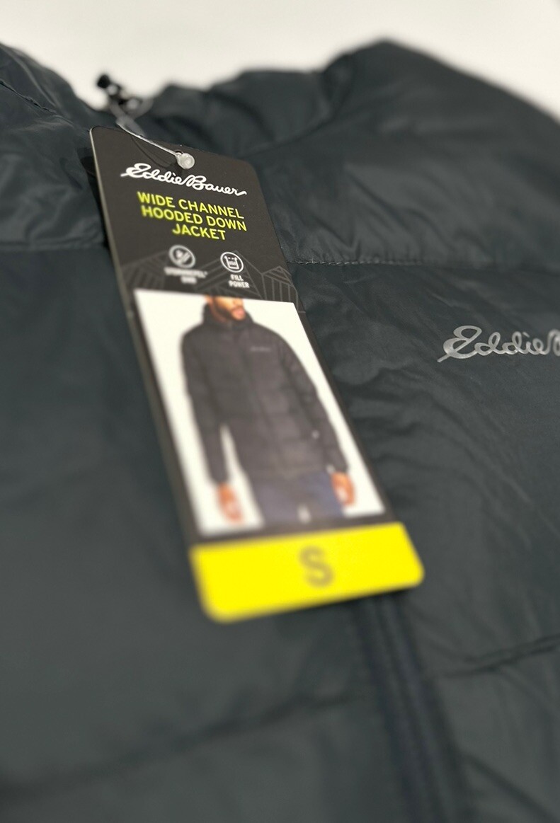 Eddie Bauer Men's Wide Channel Hooded Down Jacket EB650, Gray, Size S