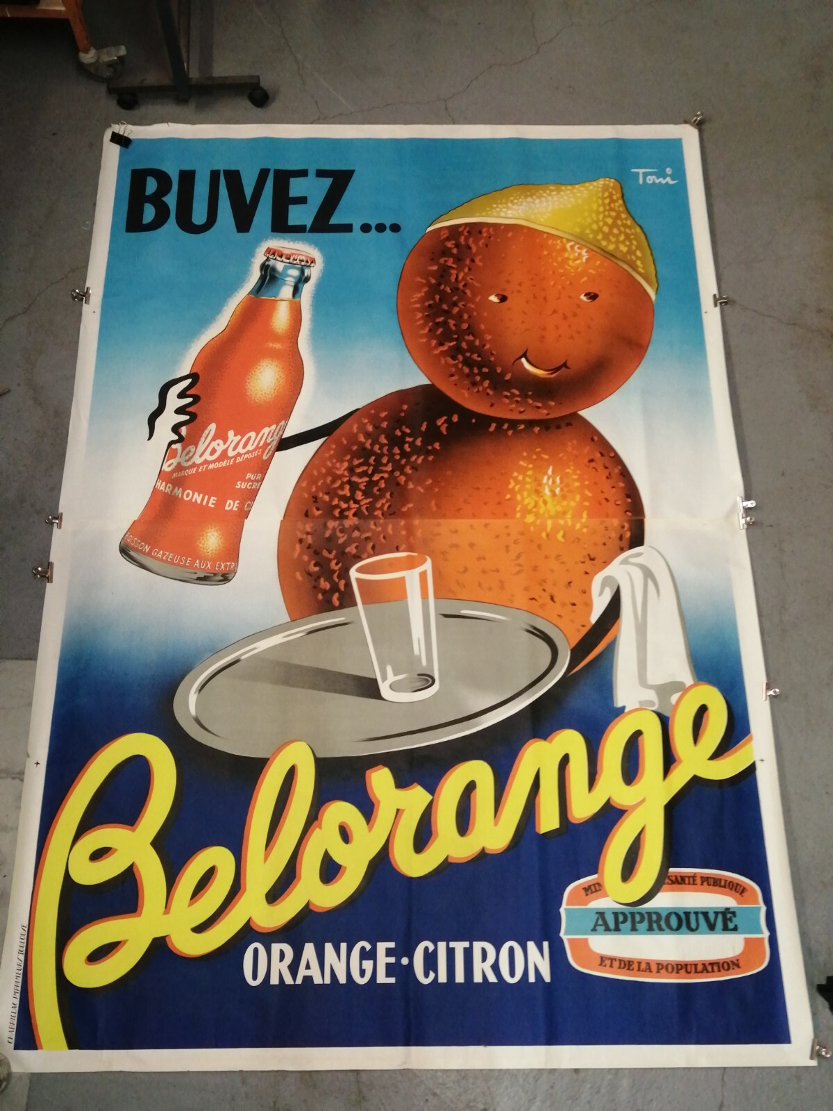 Antique 1950 Toni Belorange Lemon Orange Advertising Poster 240x160