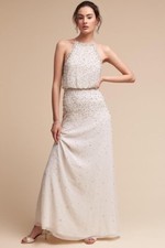 New Bhldn Rian Beaded Pearl Wedding Dress Size 14 Ivory Halter