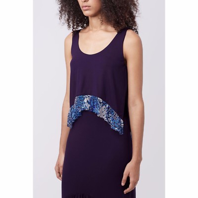 NWT Diane von Furstenberg Perri Jersey Shift Dress Navy White Ruffle $298