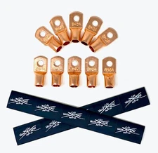 (10) 1/0 Gauge Copper Ring Terminals 3/8" BLACK Heat Shrink Tubing 0 GA LUGS