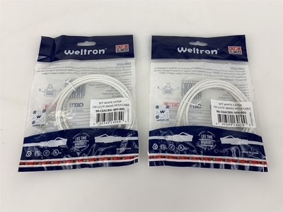 Lot of 2 - Weltron 5ft White Cat 6A Cables 90-C6ACBSL-WH-005