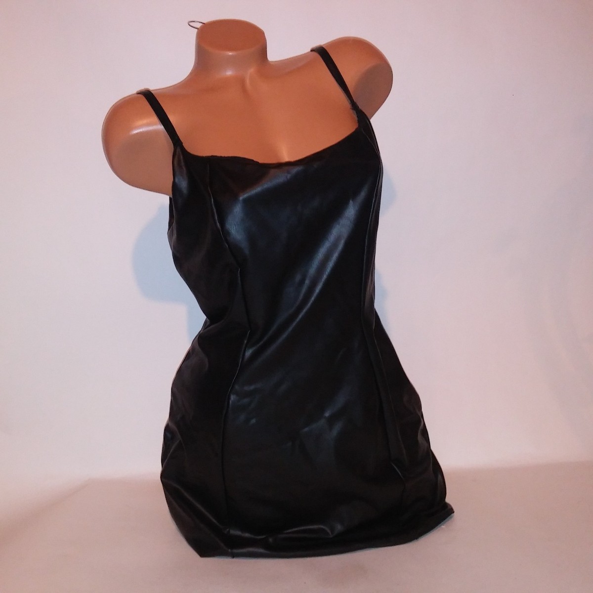 victoria secret black lingerie dress Victoria Secret Lingerie Slip Dress Black Faux Leather Side Zip Solid  Stretch
