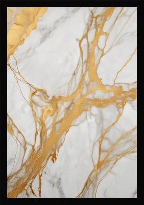 Nostalgic Marble Pattern Gold Veins Framed Wall Art Poster Canvas Print Picture