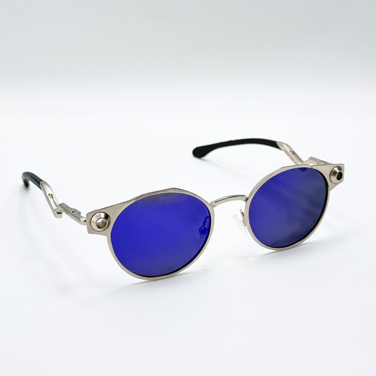 Oakley Deadbolt OO6046 Silver Frame Deep Blue lenses Sunglasses alternate view 4