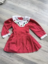 Vintage Young Set Red Smocked Girls Dress Size 4 W/ Tulip Embroidery