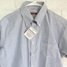 Vintage Manhattan Mens Size 16.5 Button Down Light Blue White Stripes Shirt SS
