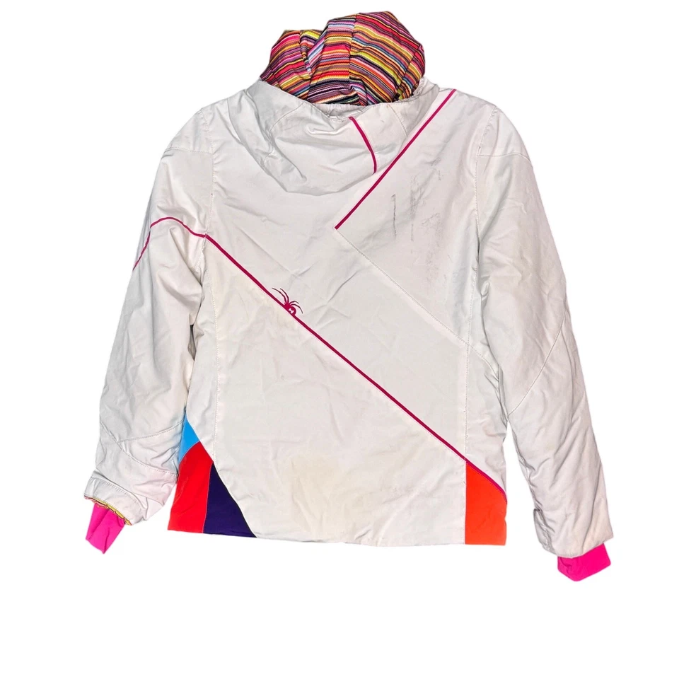 Spyder Jacket Youth 10 White/ orange / pink Performance Ski Jacket Retro Colors - Image 2 of 4