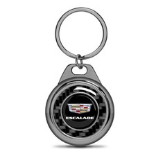 Cadillac Escalade Real Black Carbon Fiber Gunmetal Roundel Metal Case Key Chain